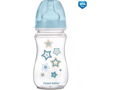 CANPOL 35/217 Antikoliková širokohrdlá láhev Easystart Newborn Baby 240 ml modré hvězdičky