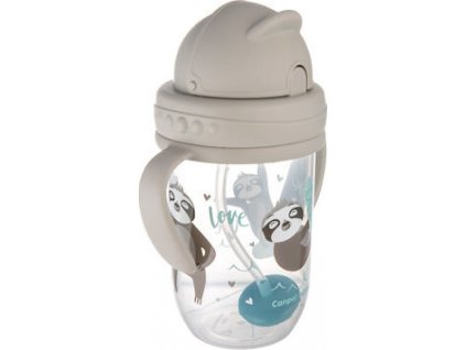 Canpol babies Nedávkovací pohár so slamkou a závažím Exotic Sloth - sivý, 270 ml