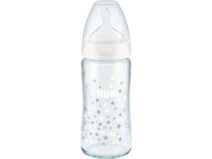 Sklenená dojčenská fľaša NUK FC s kontrolou teploty 240 ml biela