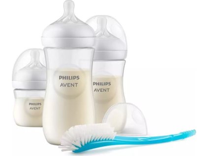 AVENT SCD837/12 Sada 3 fľaštičiek Responsive Natural + kefa na fľaštičky