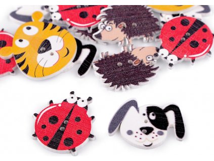Dřevěný dekorační knoflík zvířátka - pes, ježek, beruška, tygr