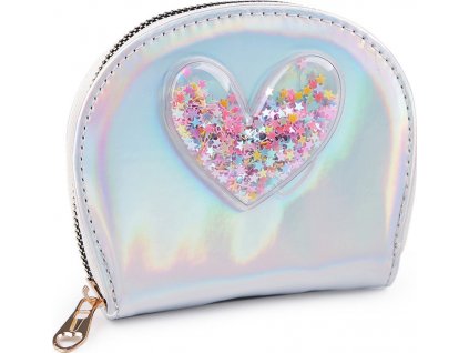 Dievčenská peňaženka srdca s presýpacími flitrami 10,5x13 cm
