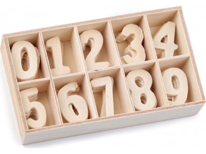 Drevené čísla v krabici