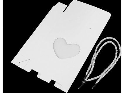Papierová krabica s priehľadom srdca a krútenou šnúrkou