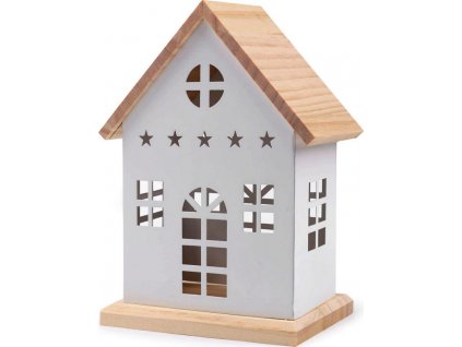 Dekorácia domček plechový s drevenou strechou