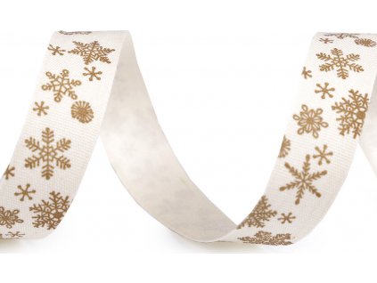 Bavlnená stuha vločky šírka 15 mm vianočná