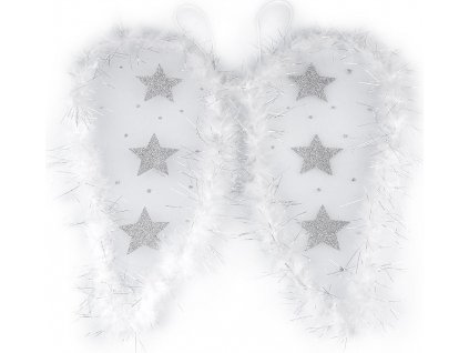 Andělská křídla s peřím a glitrovými hvězdami