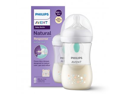 Láhev Avent Natural Response s ventilem Air Free 260 ml +1m medvěd