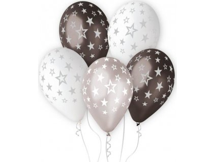 Prémiové heliové balónky SILVER STARS, 13 palců/ 6 ks.