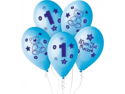 Prémiové balónky "Moje 1. narozeniny" (modré), 12" / 5 ks.