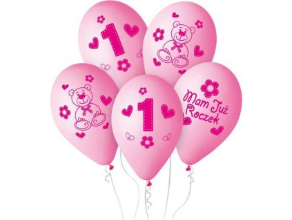 Prémiové balónky "Moje 1. narozeniny (růžové), 12" / 5 ks.