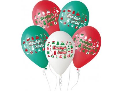 Prémiové balóniky "Merry Christmas", 3 farby, 12"/5 ks.