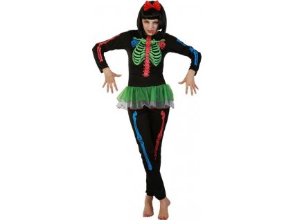 Kostým pre dospelých "Skieletorka neón" (kombinéza so sukňou, čelenka), veľkosti: K.K