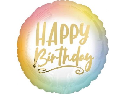 Fóliový balónik 18" CIR "Happy Birthday" Ombre, zlatý nápis, balené