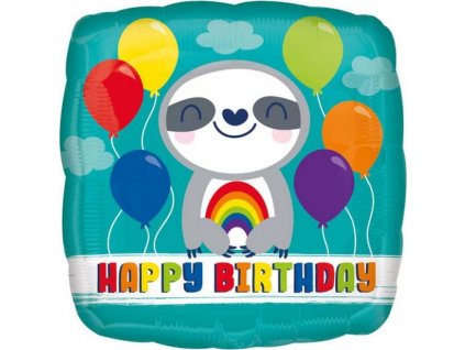 Fóliový balónek 18" SQR "Happy Birthday" Lenoch s duhou, baleno