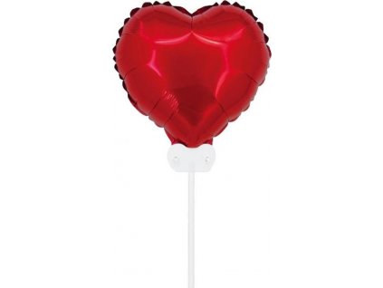 Fóliový balónik "Srdce", 11", červený, s tyčkou a ventilom