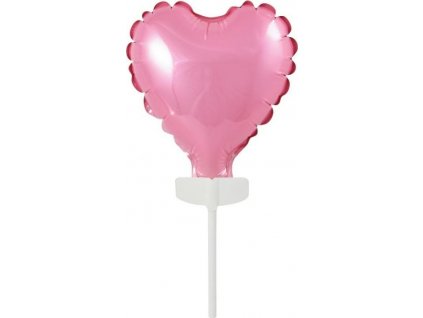 Balónek fóliový 8 cm, srdce na špejli, růžový