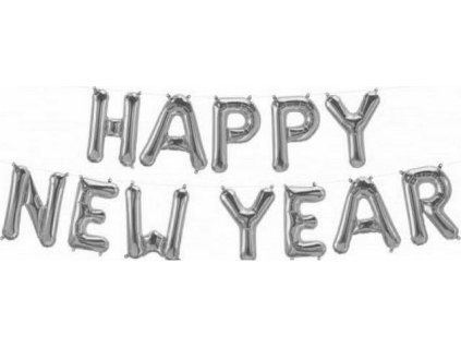 Fóliový balónek 16" QL nápis "Happy New Year", stříbrná