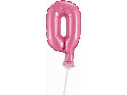 Fóliový balónek 13 cm na špejli "Číslice 0", růžový KK