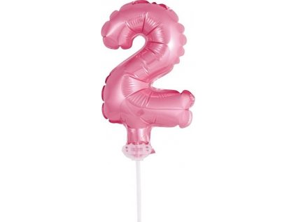 Fóliový balónek 13 cm na špejli "Číslice 2", růžový KK