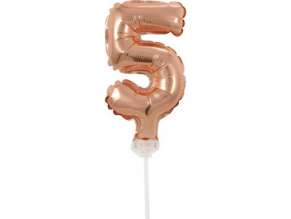 B&C fóliový balónik 13 cm na špajli "Number 5", ružový a zlatý