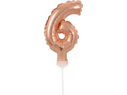 B&C fóliový balónik 13 cm na špajli "Number 6", ružový a zlatý