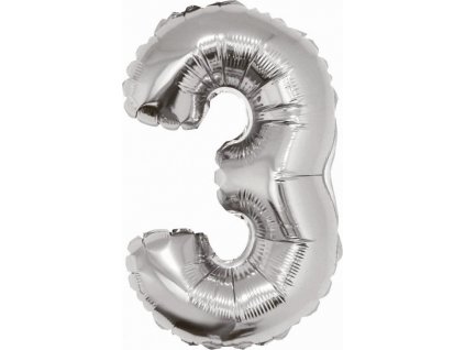 Fóliový balónek "Number 3", stříbrný, 35 cm