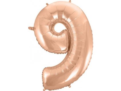 B&C fóliový balónek "Number 9", růžový a zlatý, 92 cm