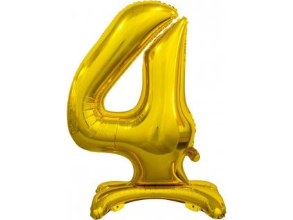 B&C fóliový balónek Stojací číslo 4, zlatý, 74 cm