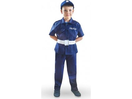 Policajt set (tričko, nohavice, čiapky, opasok), veľkosť 130/140 cm