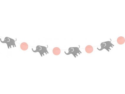 B&G Elephants papírová girlanda, růžová, 200 cm