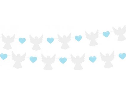 Papierová girlanda Angels (10x12 cm), modré srdce (5x4 cm), 150 cm