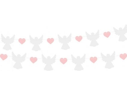 Papierová girlanda Angels (10x12 cm), ružové srdce (5x4 cm), 150 cm