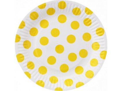 Papírové talíře bílé, žluté puntíky, 18 cm, 6 ks KK