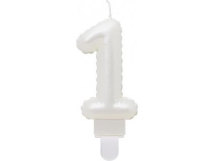 B&C svíčka, číslo 1, perleťově bílá, 7 cm