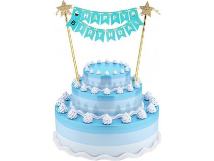 Papierová dekorácia B&G na tortu Happy Birthday, svetlo modrá, 25 cm