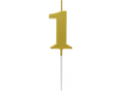 Svíčka Piker B&C číslo 1, metalická zlatá, 9,5x2,3 cm