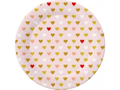 Papírové talíře XOXO Collection (růžové), 18 cm/ 6 ks.
