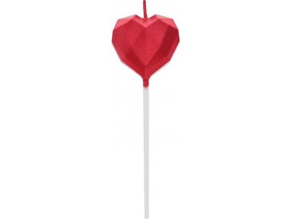 Piker svíčka Heart Diamond, červená, 10,5x3,5 cm