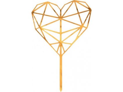 Akrylová dekorácia na tortu Diamantové srdce, zlaté, 16x10 cm