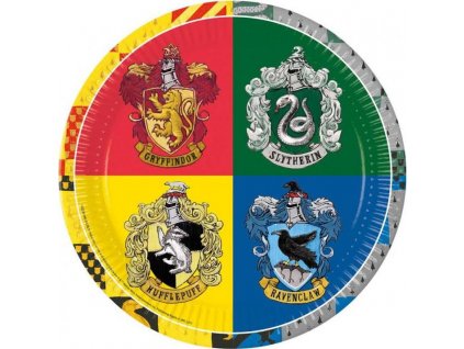 Papírové talíře Harry Potter Hogwarts Houses, příští generace, 23 cm, 8 ks (bez plastu)