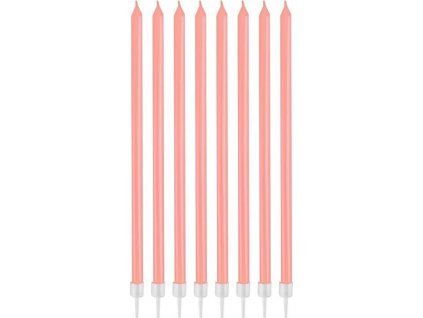 Světle růžové perlové svíčky, 15,5x0,44 cm, 8 ks.