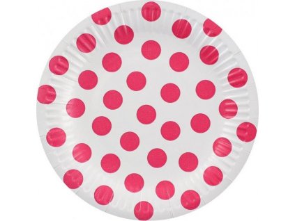 Papírové talíře bílá, purpurové puntíky, certifikát FSC, 18 cm, 6 ks.