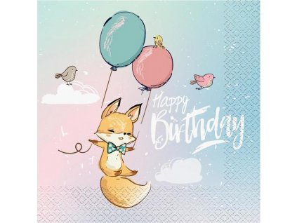 Servítky Happy Birthday Collection - Fox, certifikát FSC, 33x33 cm / 20 ks.