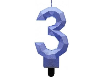 Číslo svíčka 3 - Diamond, metalická tmavě modrá, 7,6 cm