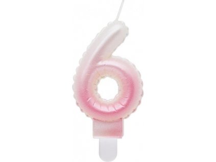 Svíčka číslo 6, ombre, perleťově bílá a růžová, 7 cm
