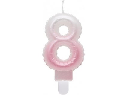 Svíčka číslo 8, ombre, perleťově bílá a růžová, 7 cm