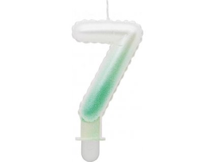 Svíčka číslo 7, ombre, perleťově bílá a zelená, 7 cm