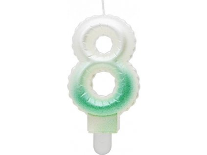Svíčka číslo 8, ombre, perleťově bílá a zelená, 7 cm