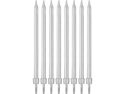 B&C narozeninové svíčky se stojánkem, stříbrné, 10 cm, 8 ks.